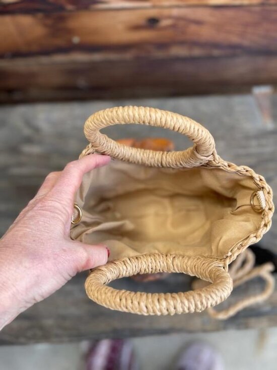 Mini Handwoven Rattan Straw Half Moon Boho Bag-Summer Beach Tote Crossbody - Picture 4 of 4